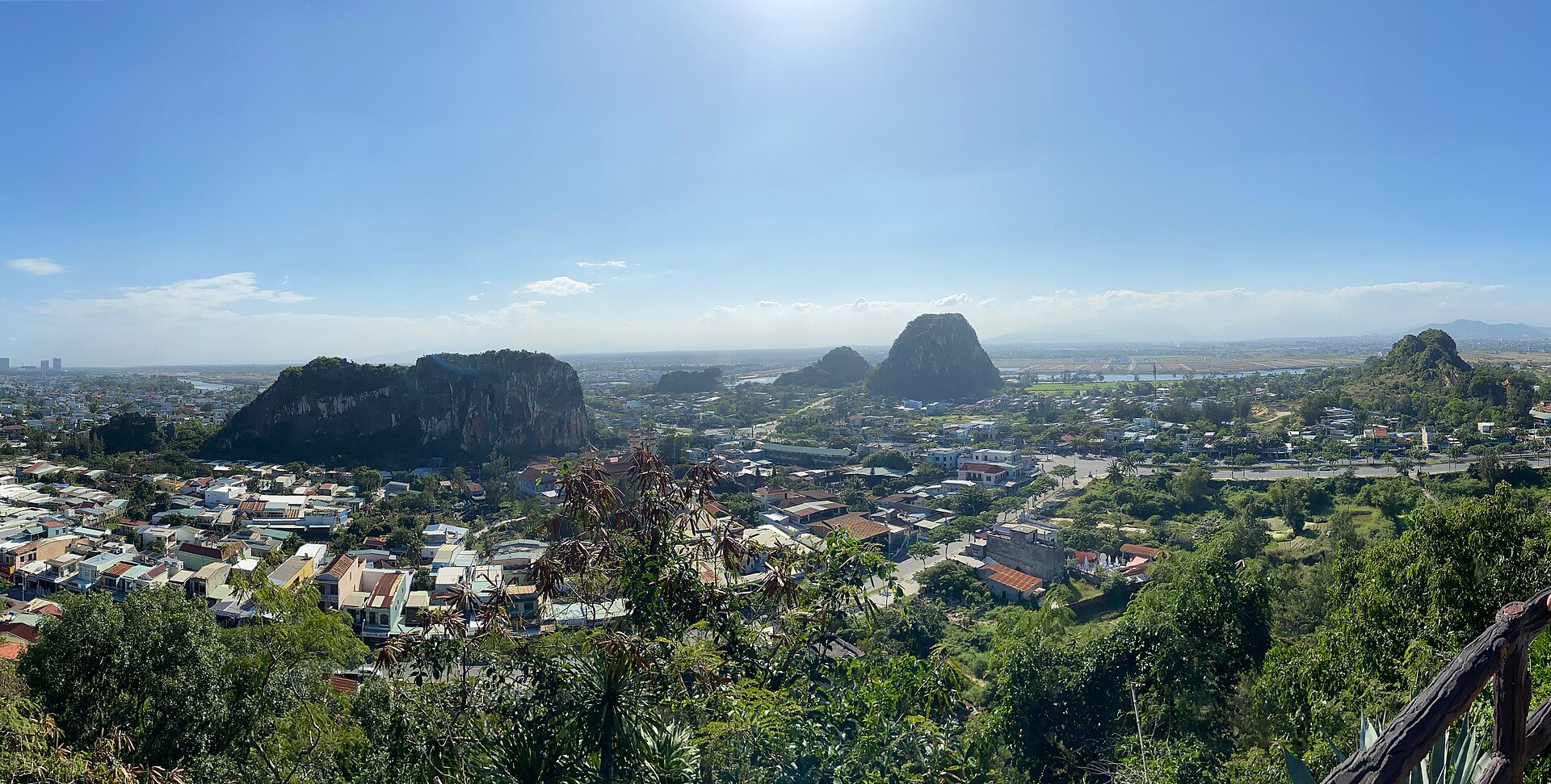 Pagoda and caves among the limestone peaks of the Marble Mountains near Da Nang